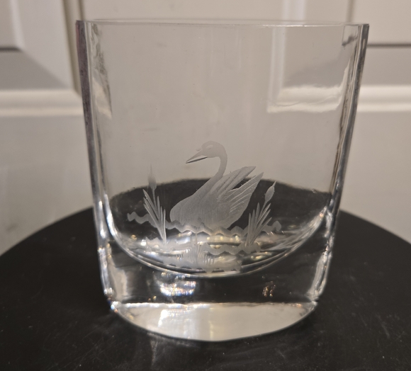 Lindshammar Other - Josef Schott for Smålandshyttan Sweden Glass Vase w/ Engraved Swan Reeds Design